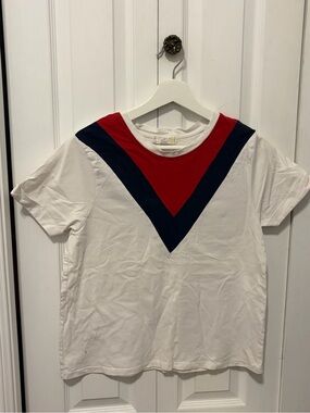 Glitz White Tee with Red and Navy Chevron